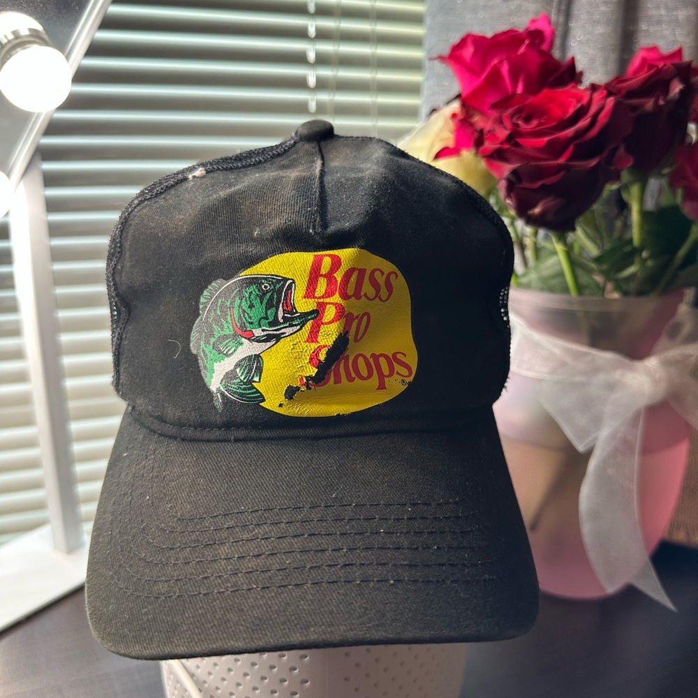 Heavily Worn Bass Pro shop hat black